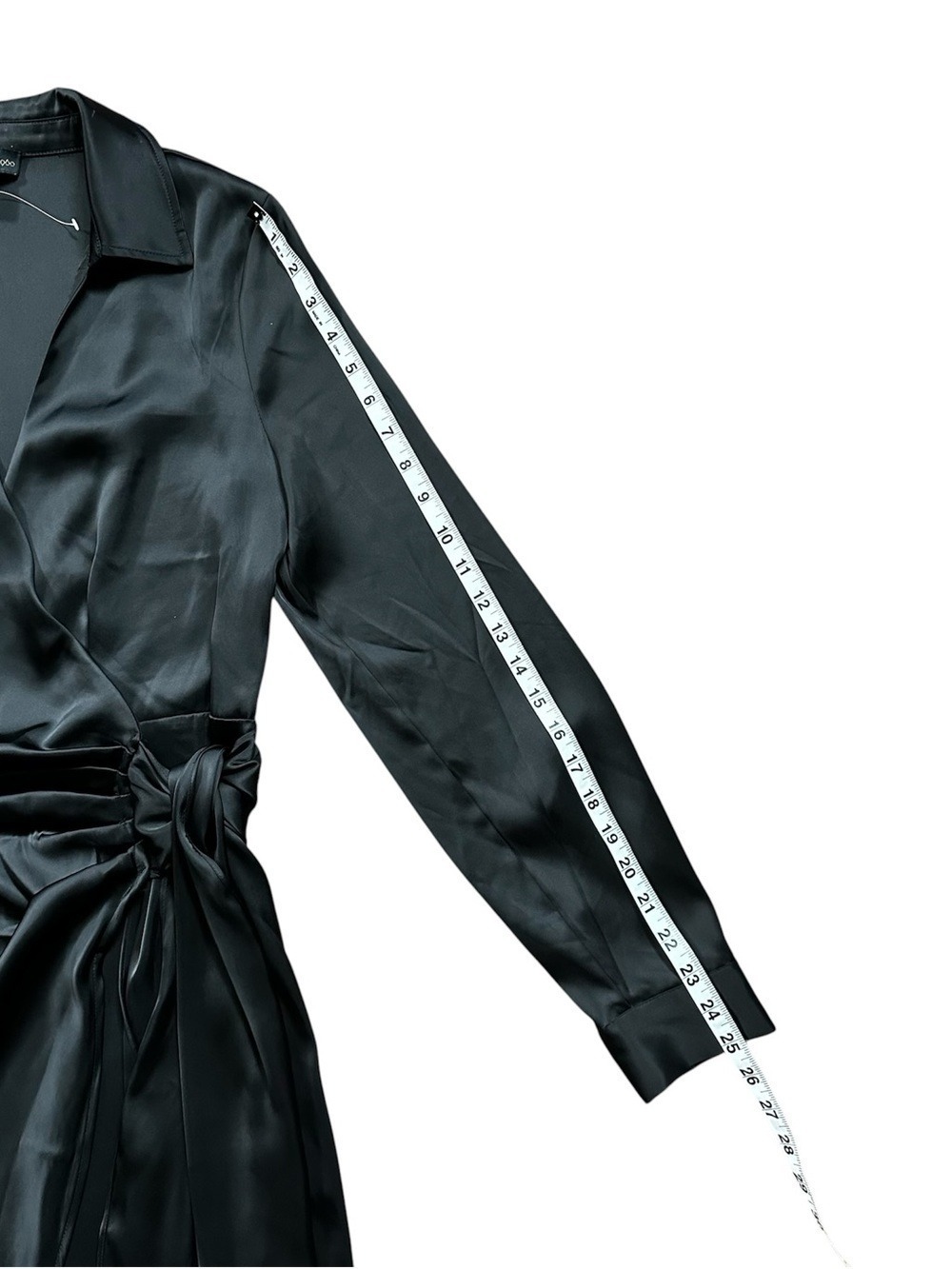 House of Harlow 1960 Satin Wrap Long Sleeve Mini Dress Black Size Small - Picture 12 of 15